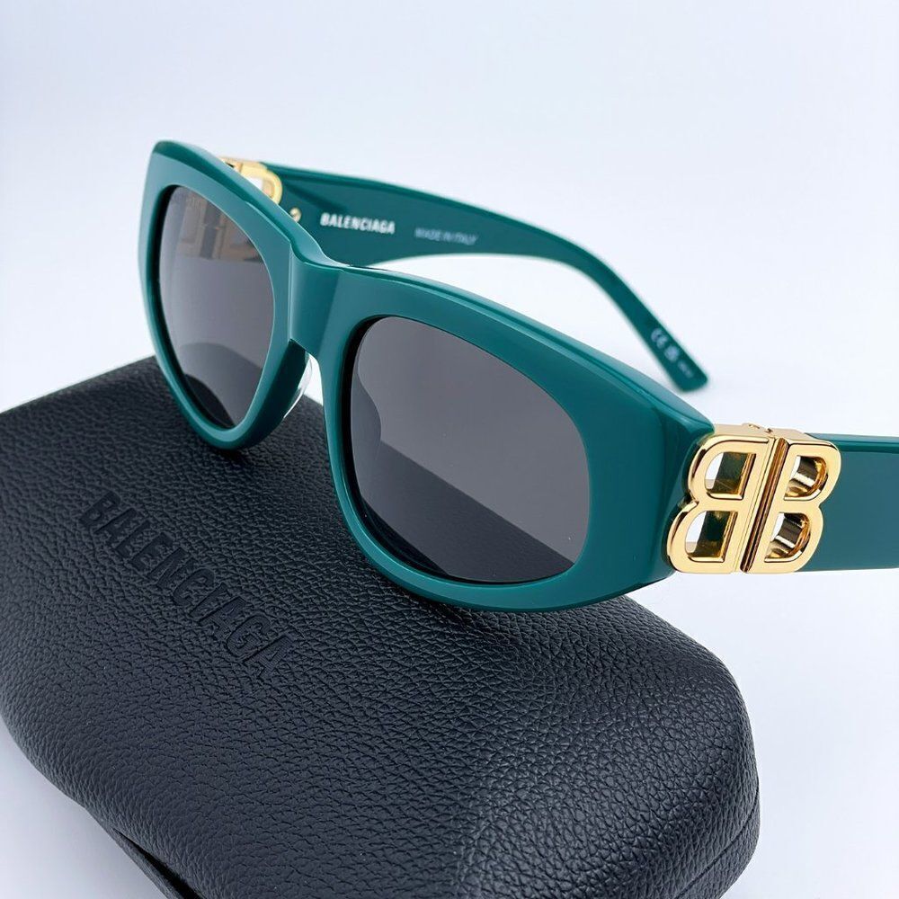 SALE! NEW Balenciaga BB0095S 005 Green Gold Logo Grey Cat Eye Unisex Sunglasses - Picture 3 of 16